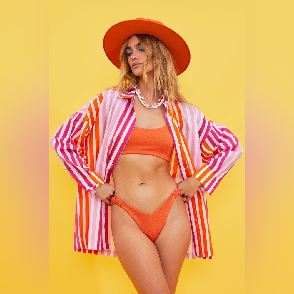 Beach Riot Alexa Top Sunset Stripes Button Down Cover Up Size Petite Large